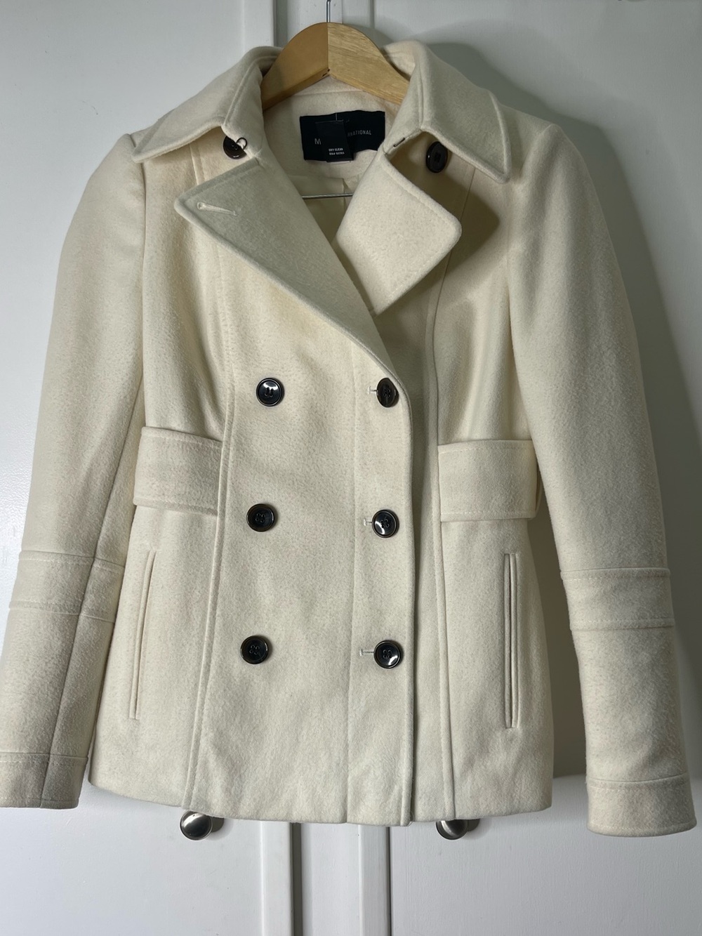 Moda International Victoria Secret Cream Wool Double Breasted Pea Coat XS